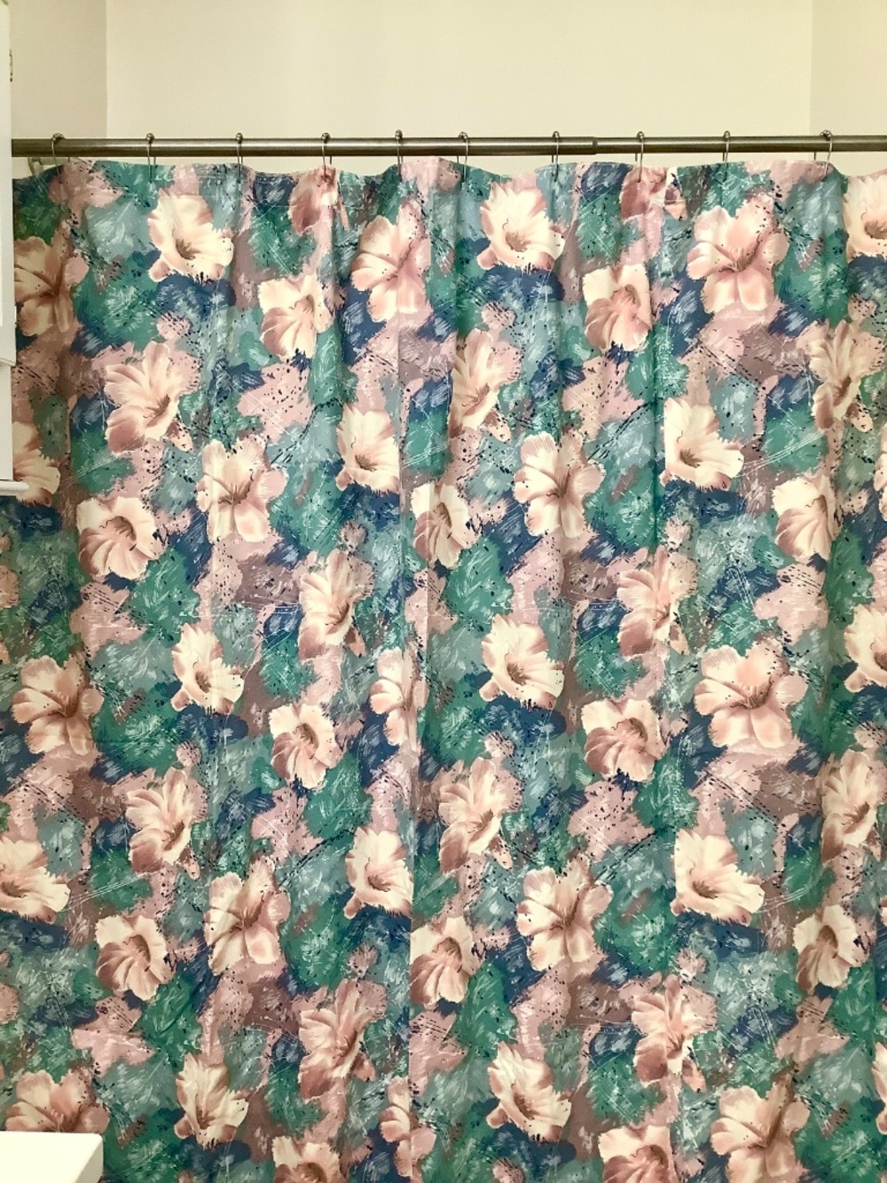 Floral Watercolor Shower Curtain - Blue, Teal & Pink - Picture 3 of 5